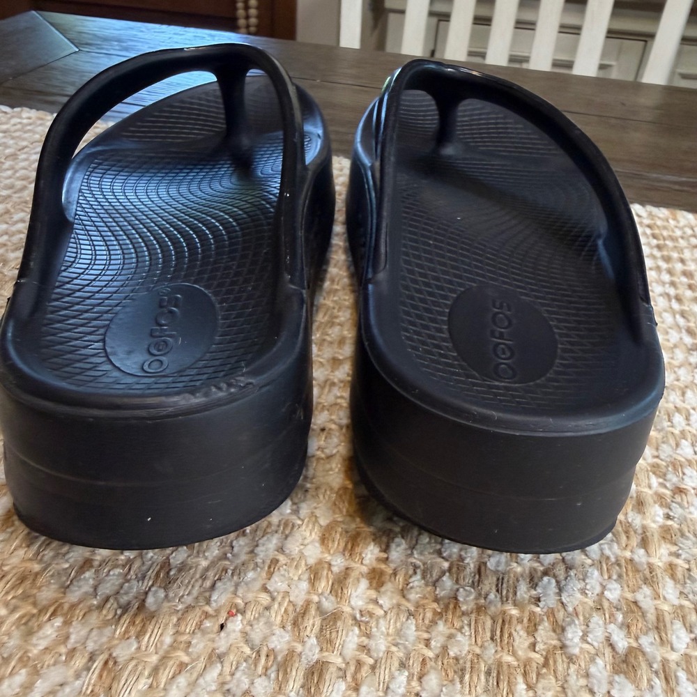 OOFOS OOmega OOriginal Black Platform Recovery Sandals Womens 9 Thong Flip Flops - Picture 5 of 8